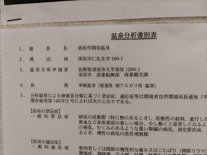 関谷温泉 湯っ蔵んど 温泉分析書の写真です