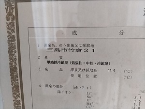 竹倉温泉みなくち荘 温泉分析書の写真です